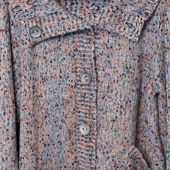Habitat Size Large Space Dyed Speckled Button Up Single Pocket Cardigan Sweater - Picture 3 of 8